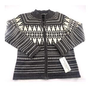 Vintage Villager Sport Sweater Womens Small Petite Gray Cream Cardigan Zip Wool